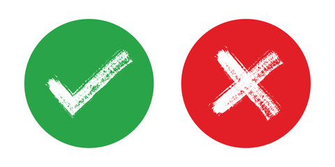 Obraz premium Vector Hand Drawn Check Mark And Cross Mark In Grunge Style