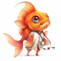 Fototapeta premium Goldfish Healer Occupation fantasy animal cartoon isolated whitebackground