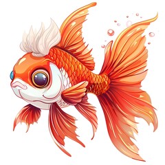 Fototapeta premium Goldfish king fantasy animal cartoon isolated whitebackground