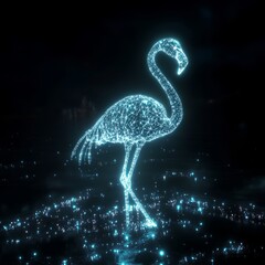 Obraz premium Luminous Flamingo Silhouette: 8K Pointillism Nightscape in Unity_3