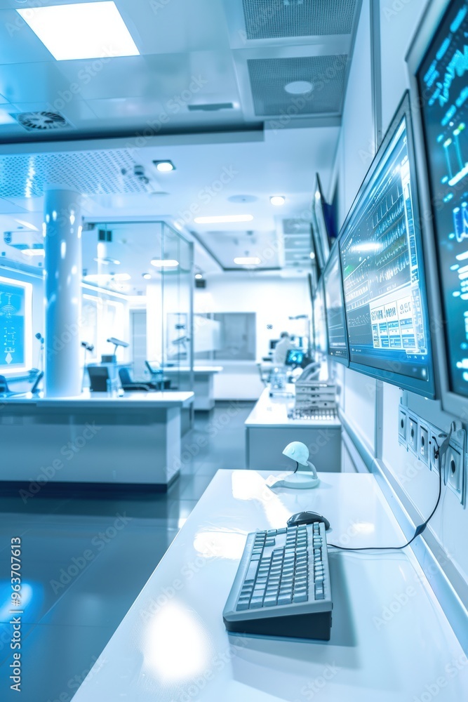 Poster high-tech digital control room in hospital for real-time energy use and efficiency monitoring