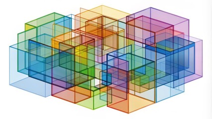 A precise geometric illustration of rectangles with varying angles and orientations set against a transparent background to highlight their unique perspectives and overlapping forms.