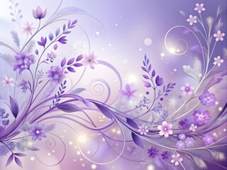 Dreamy, whimsical design featuring analogous colors of lavender, lilac, and purple, with delicate florals, swirling shapes, and a soft, gradient background.