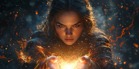 A powerful sorceress casting a spell