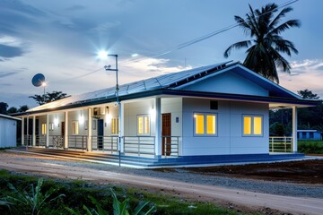 Obraz premium Remote Modern Healthcare Facility Using Renewable Energy with Essential Life-saving Equipment