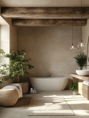 Elegant modern bathroom with natural light and minimalist decor