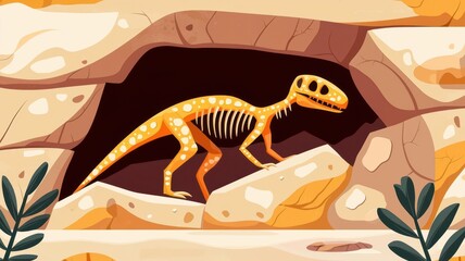 Fossils embedded in ancient rock layers, flat design illustration