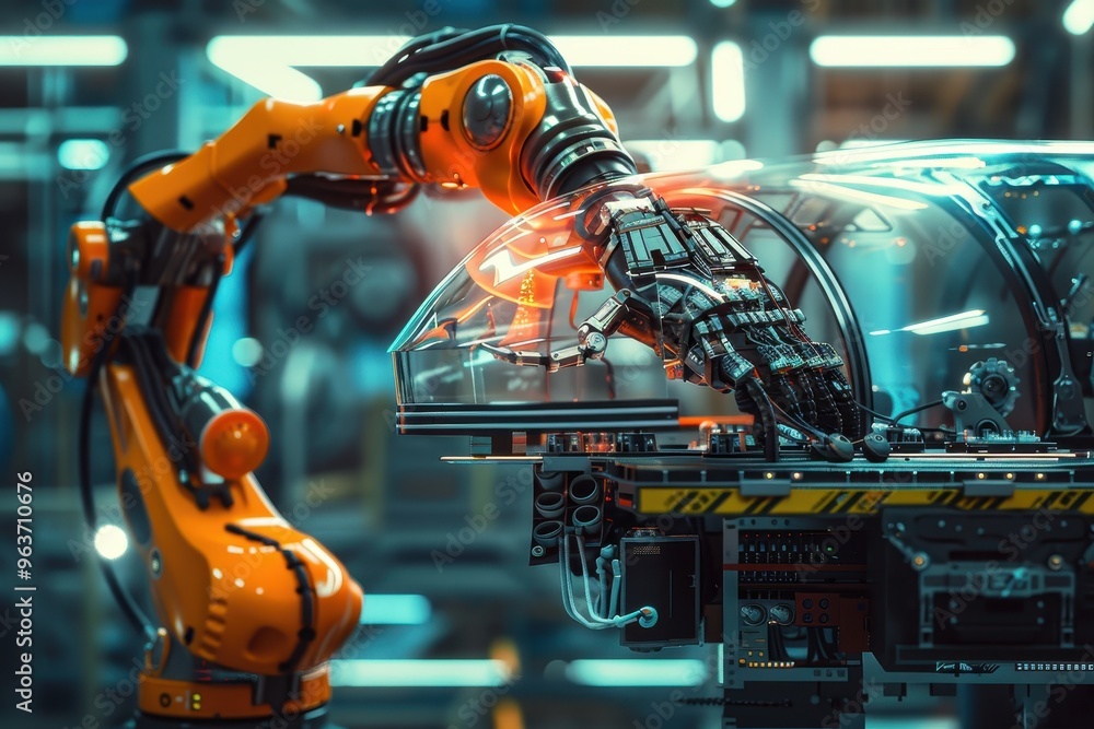 Aufkleber advanced robotic arm working in a high-tech manufacturing facility filled with machinery and intrica
