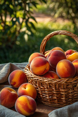 Luscious Peaches in a Wicker Basket
