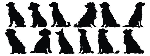 Dog silhouettes set, pet pack of vector silhouette design, isolated background