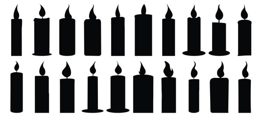 Candle silhouette set vector design big pack of candle illustration and icon