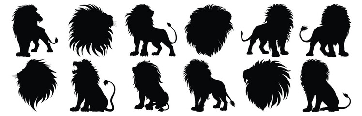 Lion silhouette set vector design big pack of animal illustration and icon