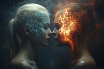 Naklejka premium Cognitive stamina Cerebrum Woman with a face of glowing particles symbolizing the power of thought imagination and the limitless potential of the mind