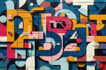 Vibrant abstract wall art in red, yellow, and black showcasing intricate designs and textures in an urban setting during daylight hours