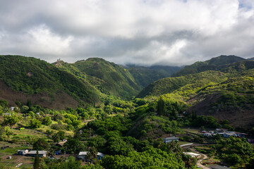 Landscape with hills next to the coast in West Maui close to the ocean
