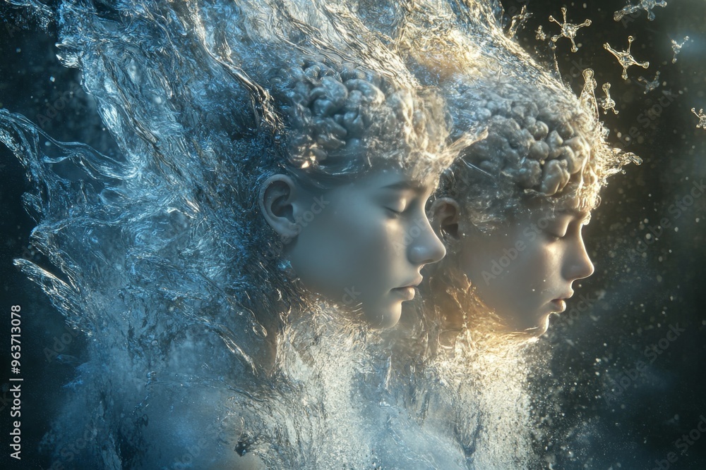 Poster neuronal sharpness neural network mythical depiction of two women frozen in ice symbolizing winter f