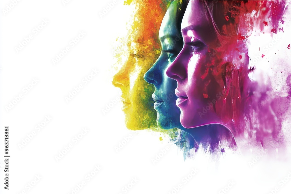 Poster neuronal stamina neural network abstract colorful portrait of two human profiles facing each other s