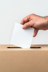 Obraz premium Civic duty - hand placing a ballot paper in ballot box for voting, emphasizing importance of election concept, showcasing anonymity of secret ballot, reflecting competitive nature of preelection race.