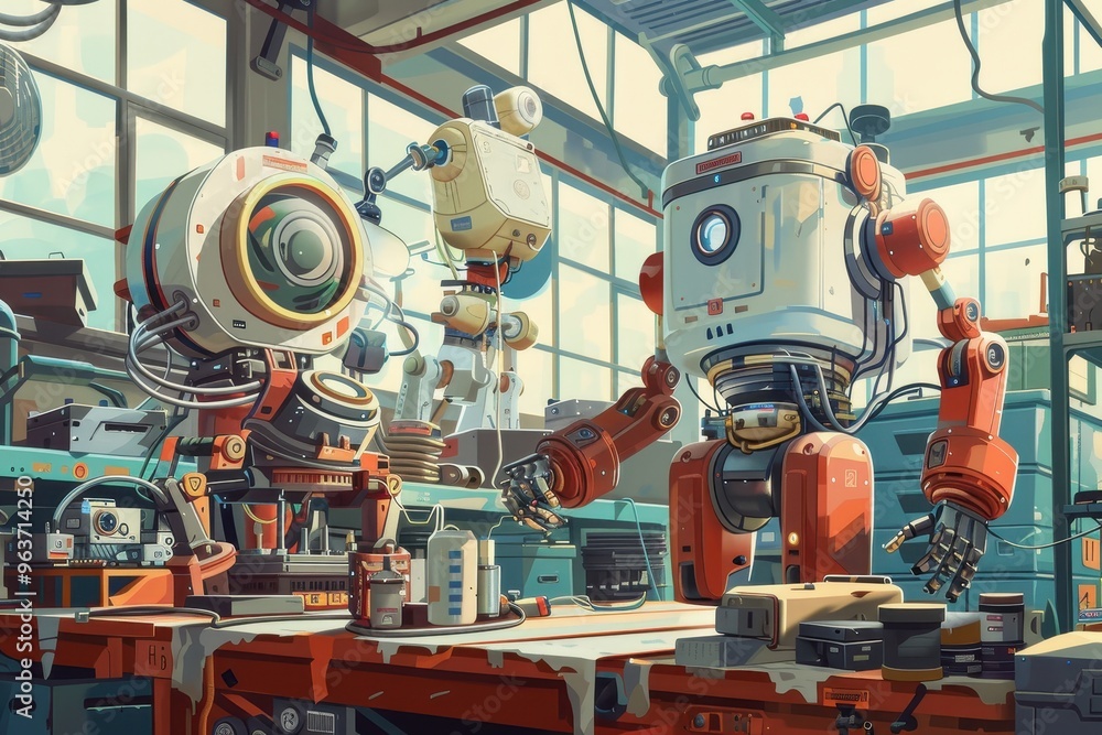 Fototapete industrial robotics in a modern manufacturing facility with automated machines working efficiently d