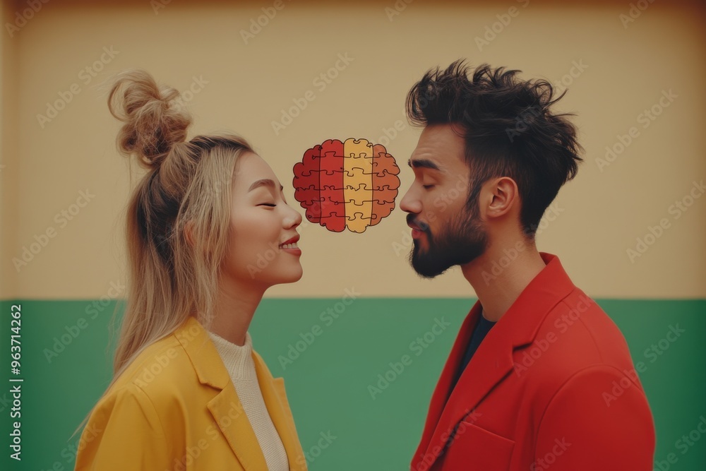 Poster cognitive power neural network creative surrealistic illustration of a couple with neural connection