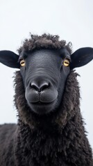 Close-up of black sheep with curly