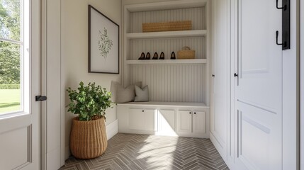 Tranquil Mudroom with Minimalist Design and Soothing Beige Accents