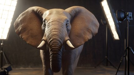 Fototapeta premium Lifelike elephant rendered in 3D within a photo studio backdrop