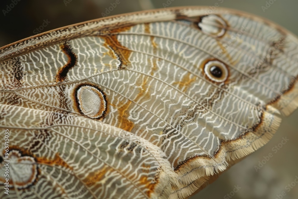 Poster Magnificent close-up of a butterfly wing showing intricate patterns and textures in natural light