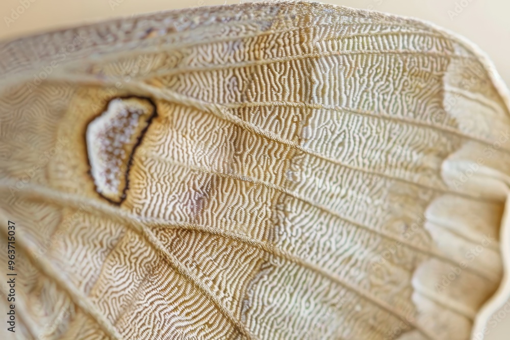 Poster Magnificent close-up of a butterfly wing showing intricate patterns and textures in natural light