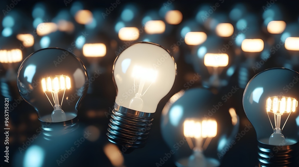 Poster vibrant 3d render of illuminated led bulbs with detailed simulation visuals picture
