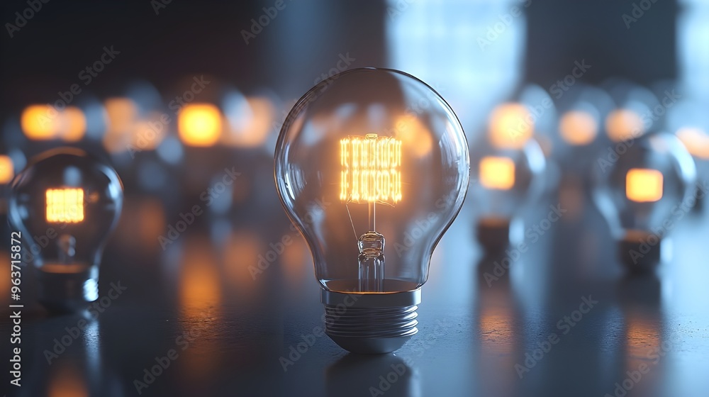 Poster high-definition 3d rendering of led bulbs complemented by simulated lighting image