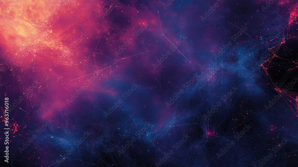 Poster an abstract cosmic background that features an array of glowing colors and intricate futuristic patt