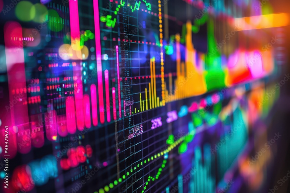 Fototapete vibrant stock market data visualization with colorful graphs and charts depicting financial trends a