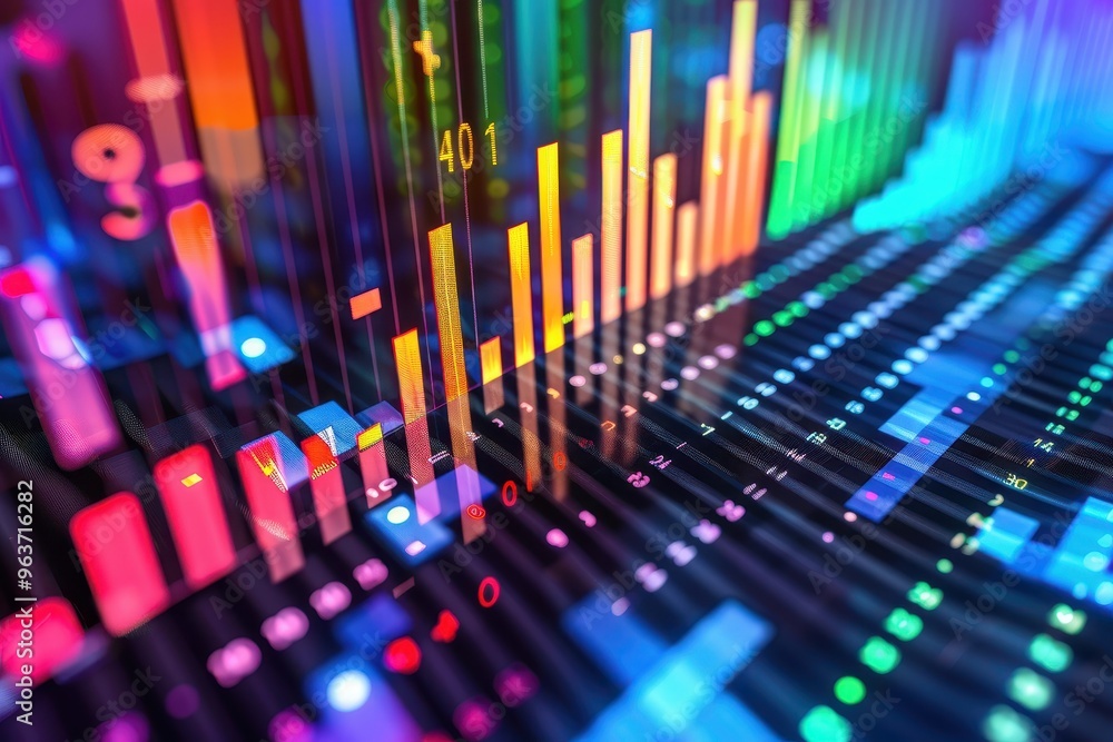 Aufkleber vibrant stock market data visualization with colorful graphs and charts depicting financial trends a