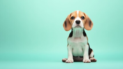 Adorable Beagle Puppy on Mint Green Background - Perfect for Your Pet Project