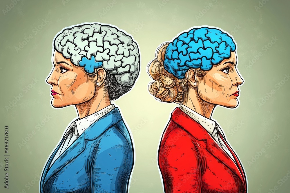 Poster neural dynamism neurons artistic vintage illustration of a couple with neural brain connections symb