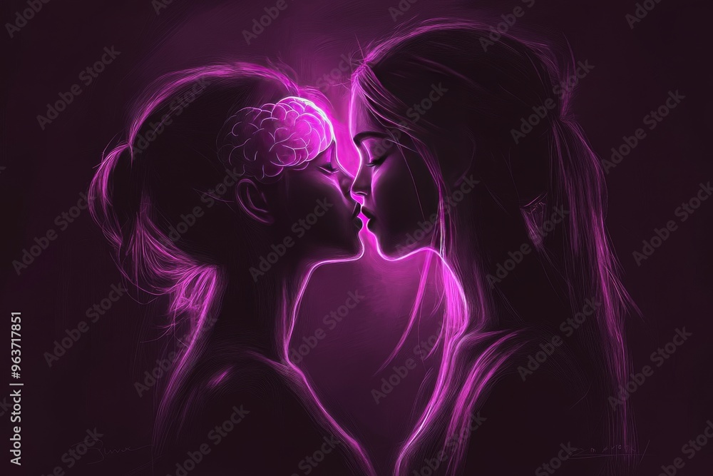 Aufkleber cognitive power neurons stylized monochrome portrait of a couple with brain connections symbolizing 