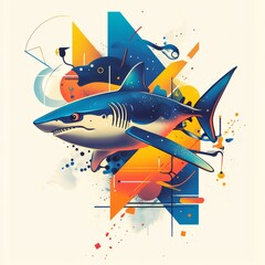 Psychedelic Robot Shark Digital Illustration in Vibrant Colors
