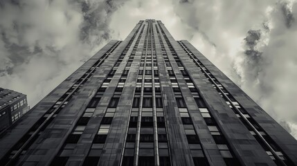 Majestic Skyscraper Reaching for the Clouds in Black and White