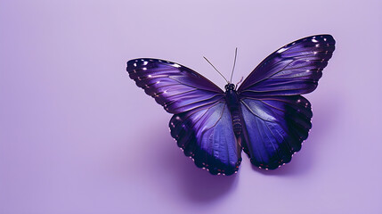 Obraz premium Vibrant purple butterfly with intricate wings on soft lilac background, elegant and serene aesthetic.