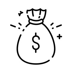 Money bag with dollar sign and sparks. Suitable for finance, wealth, success concepts in designs, presentations, and web content.