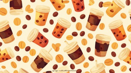 Set of Coffee and To-Go Cups with Coffee Beans on White Background