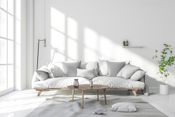 A warm and inviting living room with a white sofa and coffee table