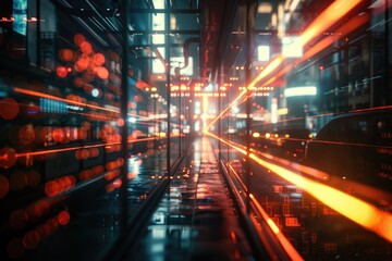 Obraz premium Nighttime cityscape with bright lights and urban atmosphere
