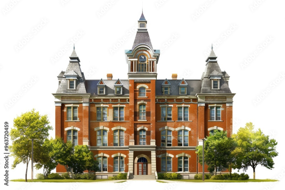 Aufkleber a large red brick building with a clock tower, perfect for use in architecture or cityscape photosho