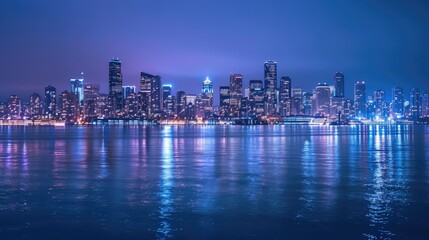 Fototapeta premium Stunning Nighttime Cityscape Reflected in Water with Vibrant Lights