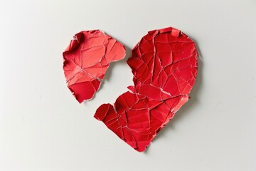 A single broken red heart on a white surface