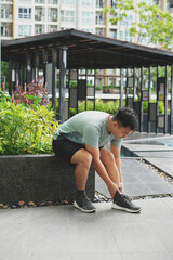 Man athlete gets pain after exercise and It happens often in athletes over practice. Sport and...