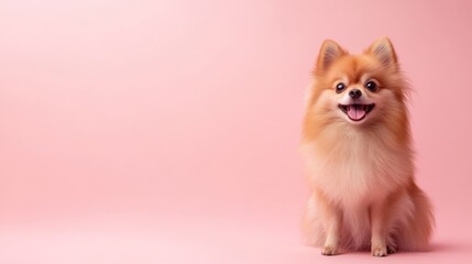 Obraz premium Cute Pomeranian Posing on Pink: Perfect for Your Design or Social Media