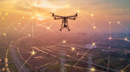 Aerial Drone Photography Capturing Modern Connectivity at Sunset